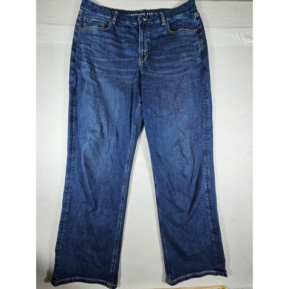 American Eagle Curvy Straight Jeans Womens 18 Long Dark Wash Stretch Real Good